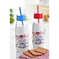 Animal Figured Water and Milk Bottle with Straw Glass 500 ML