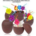 Coconut Hawaiian Luau Aloha Beverage Container Glass with Straw 10x13 cm 1 Piece