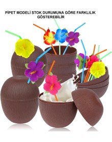 Coconut Hawaiian Luau Aloha Beverage Container Glass with Straw 10x13 cm 1 Piece