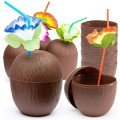 Coconut Hawaiian Luau Aloha Beverage Container Glass with Straw 10x13 cm 1 Piece