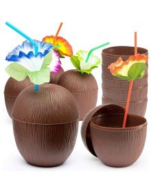 Coconut Hawaiian Luau Aloha Beverage Container Glass with Straw 10x13 cm 1 Piece