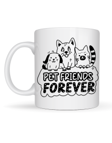 Pet Friends Forever Porcelain Mug MODEL 69 – Cute Design with Cat & Dog Figures, Special Coffee and Tea Cup for Animal Lovers