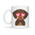 Cute Dachshund (Sausage Dog) Patterned Porcelain Mug Model 47 – Gift Cup with Dog Figure with Heart Glasses