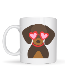 Cute Dachshund (Sausage Dog) Patterned Porcelain Mug Model 47 – Gift Cup with Dog Figure with Heart Glasses
