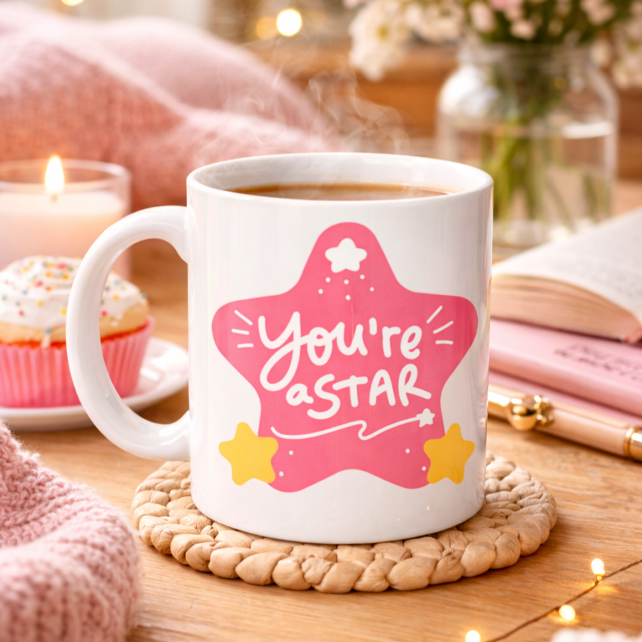You re a Star  YOU ARE A STAR  Written Porcelain Mug MODEL 154 – Motivational Themed, Specially Designed Coffee & Tea Cup
