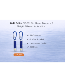 Gold Police GP-001 3 in 1 Laser Pointer + 2 LED Light Flashlight with Keychain 2 Pieces