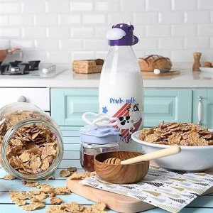 Cute Glass Water Bottle with Cow Design - Milk Bottle 1000 ML
