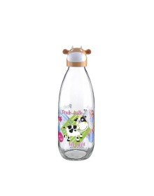 Cute Glass Water Bottle with Cow Design - Milk Bottle 1000 ML