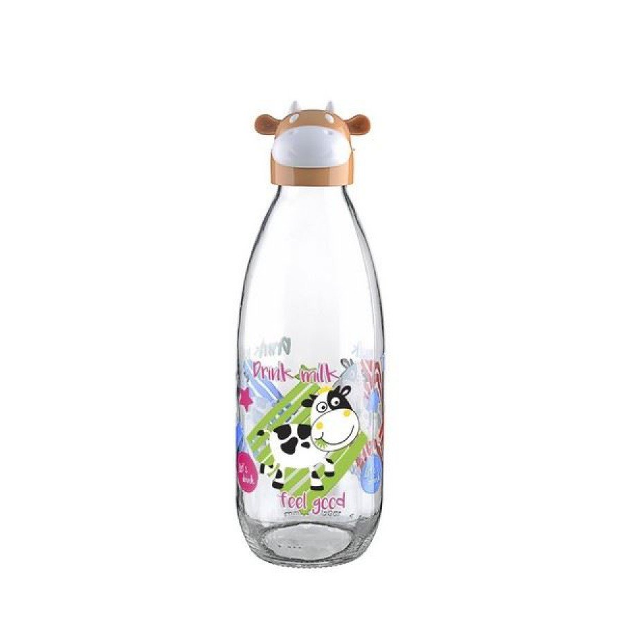 Cute Glass Drinker with Cow Design - Milk Bottle 1000 ML Cute Glass Drinker with Cow Design - Milk Bottle 1000 ML