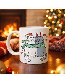 Christmas Themed Porcelain Mug with Cute Cat Figure MODEL 75 – Cats in Love Pattern, Cozy Design, Coffee & Tea Cup