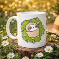 Floral Sloth Patterned Porcelain Mug MODEL 110 – Cute Sloth Designed Coffee Cup, Peaceful Gift