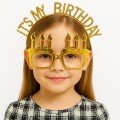 It s My Birthday Written Crown and Candle Shaped Glasses Set Gold Color