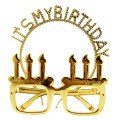 It s My Birthday Written Crown and Candle Shaped Glasses Set Gold Color