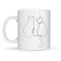 Minimal Drawing Two Cat Patterned Porcelain Mug MODEL 77 – Love Themed Stylish Design, Coffee & Tea Cup