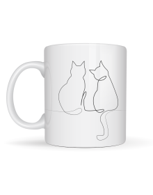 Minimal Drawing Two Cat Patterned Porcelain Mug MODEL 77 – Love Themed Stylish Design, Coffee & Tea Cup