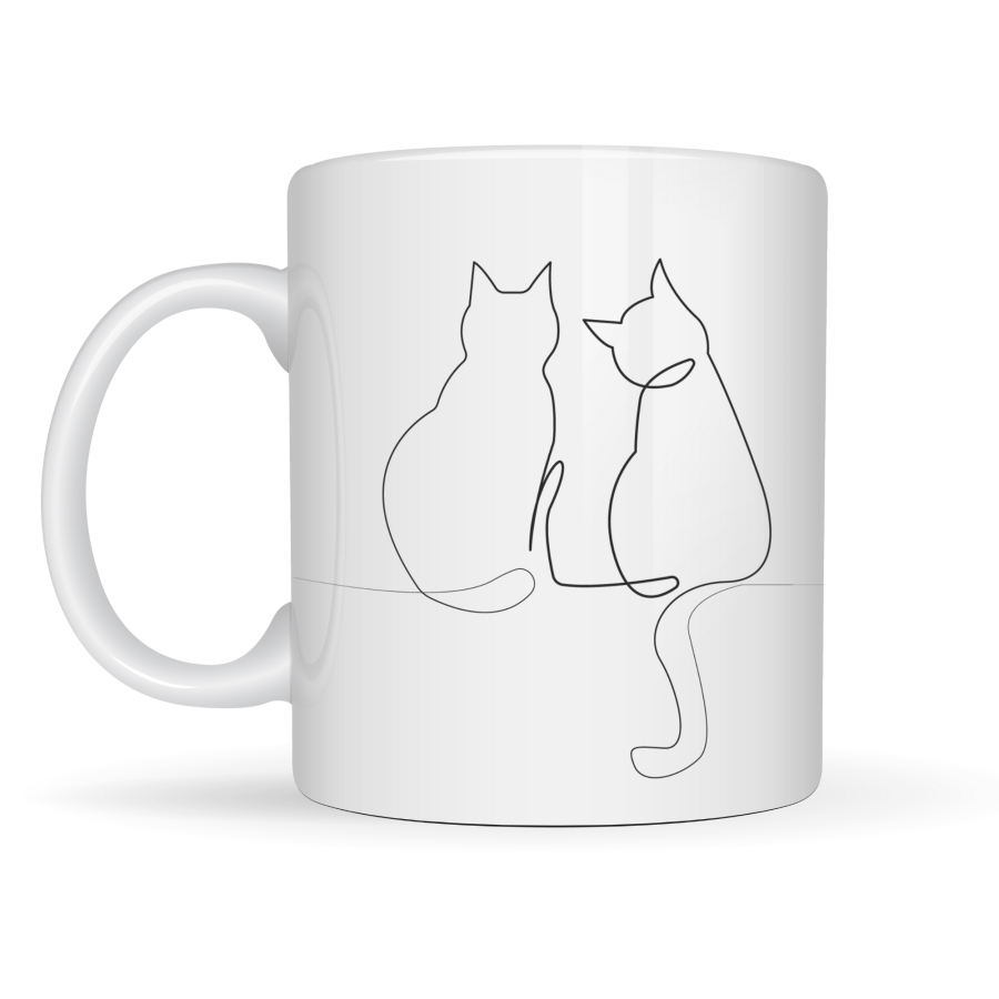 Minimal Drawing Two Cat Patterned Porcelain Mug MODEL 77 – Love Themed Stylish Design, Coffee & Tea Cup