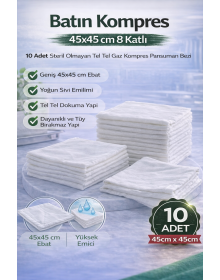 Abdominal Compress 45x45 cm 8 Layers 10 Pieces Wire Wire Gas Compress Non-Sterile Dressing Cloths