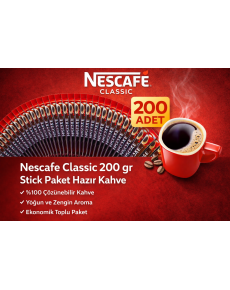 Kahve Classic 2 gr Stick Instant Coffee 200 Pieces 100% Soluble Intensely Flavored Economical Package