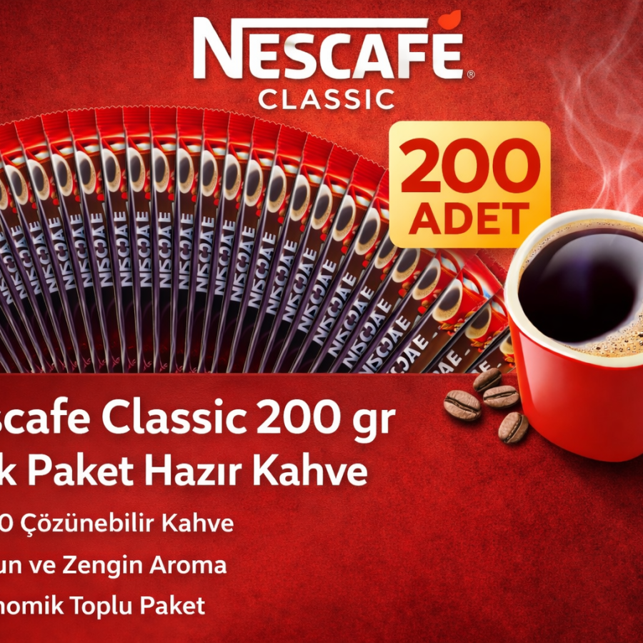 Kahve Classic 2 gr Stick Instant Coffee 200 Pieces 100 Soluble Intensely Flavored Economical Package