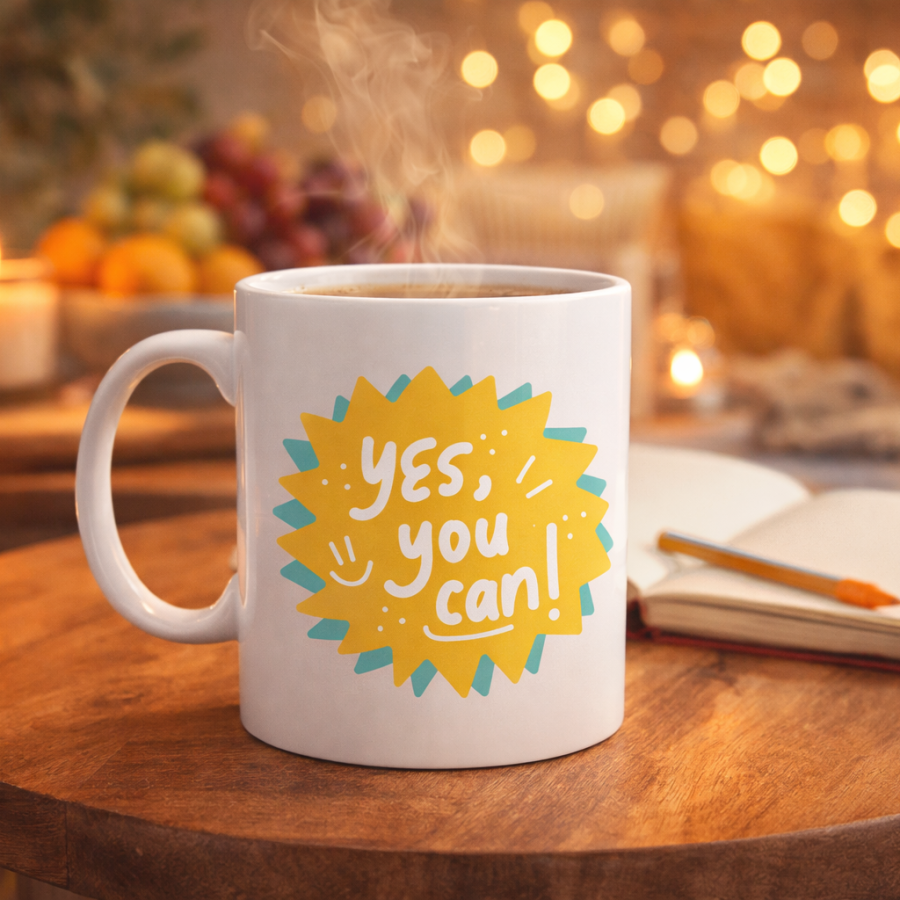 Yes You Can Motivational Cup MODEL 131, Positive Message Porcelain Mug, Inspiring Design, Office & Gift Cup Yes You Can Motivational Cup MODEL 131, Positive Message Porcelain Mug, Inspiring Design, Office & Gift Cup