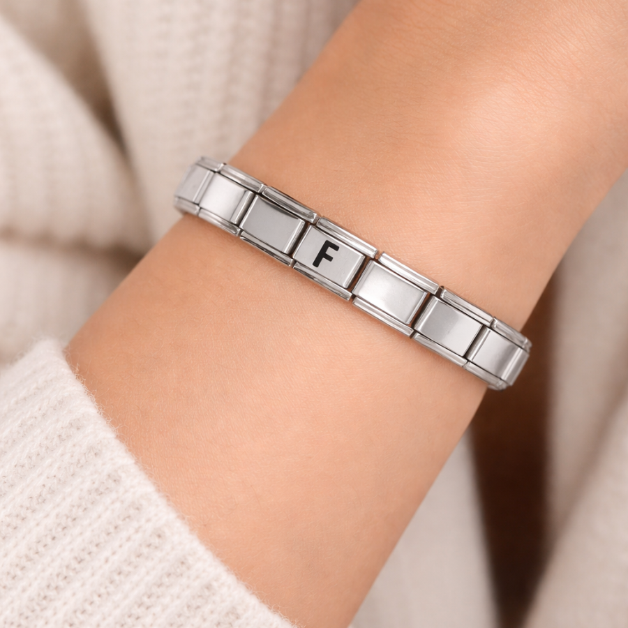 Steel Bracelet with Letter F - Personalized Initial Bracelet - Stylish and Elegant Women s Bracelet in Stainless Steel Steel Bracelet with Letter F - Personalized Initial Bracelet - Stylish and Elegant Women s Bracelet in Stainless Steel