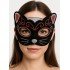 Velvet Textured Glitter Detailed Sparkly Cat Mask Red Silver 20x13 cm