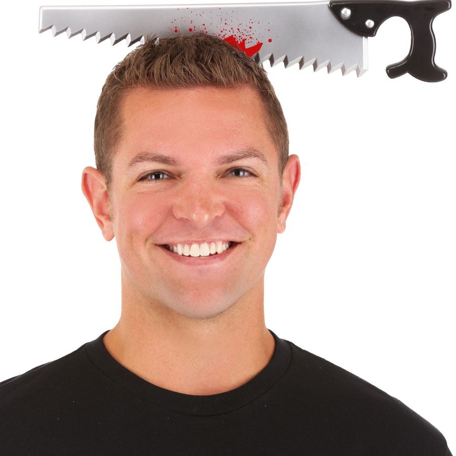 Halloween Bloody Saw Prank Crown Impaled on the Head