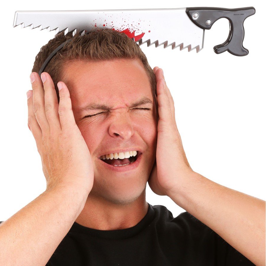 Halloween Bloody Saw Prank Crown Impaled on the Head