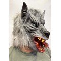 Latex Blue-Eyed Wolf Mask with Tongue Out