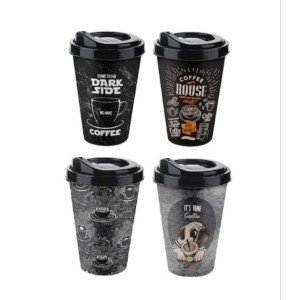 4 Pieces Coffee Glass with Lid and Pattern 650ML