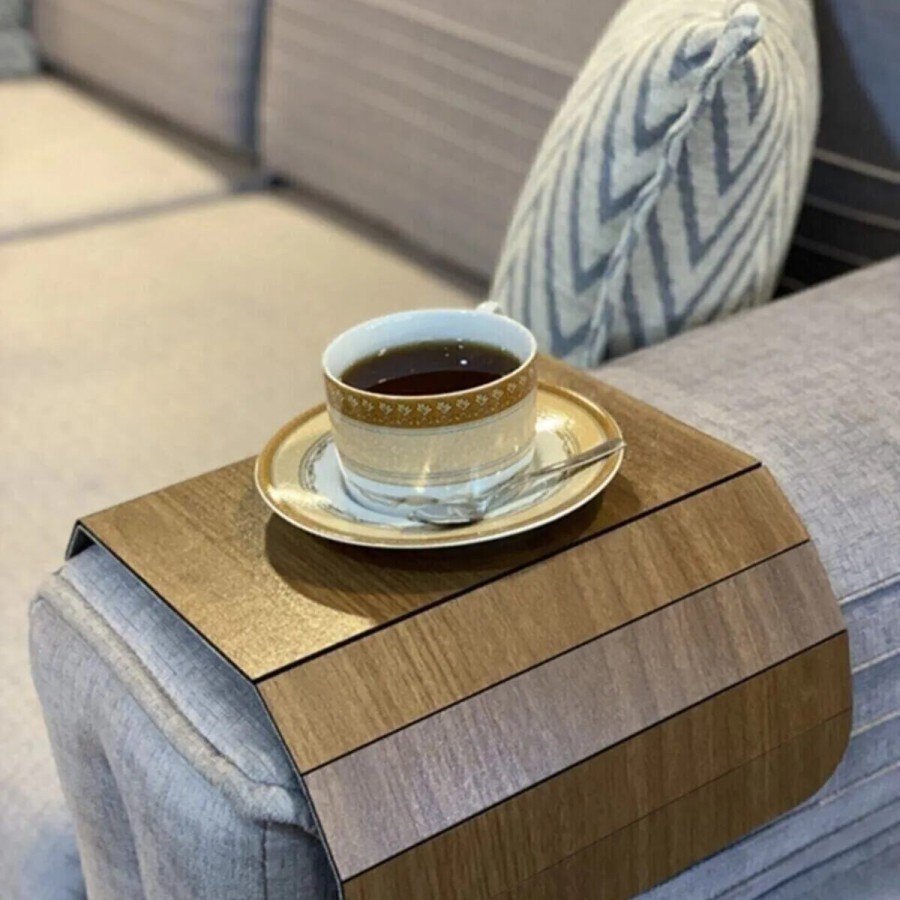 Brown Sofa Edge Wooden Anti-Slip Tray Brown Sofa Edge Wooden Anti-Slip Tray