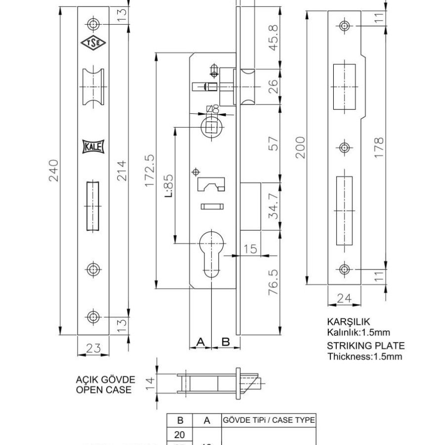 Kale 153 U 25 mm Tongue Cylinder Lock