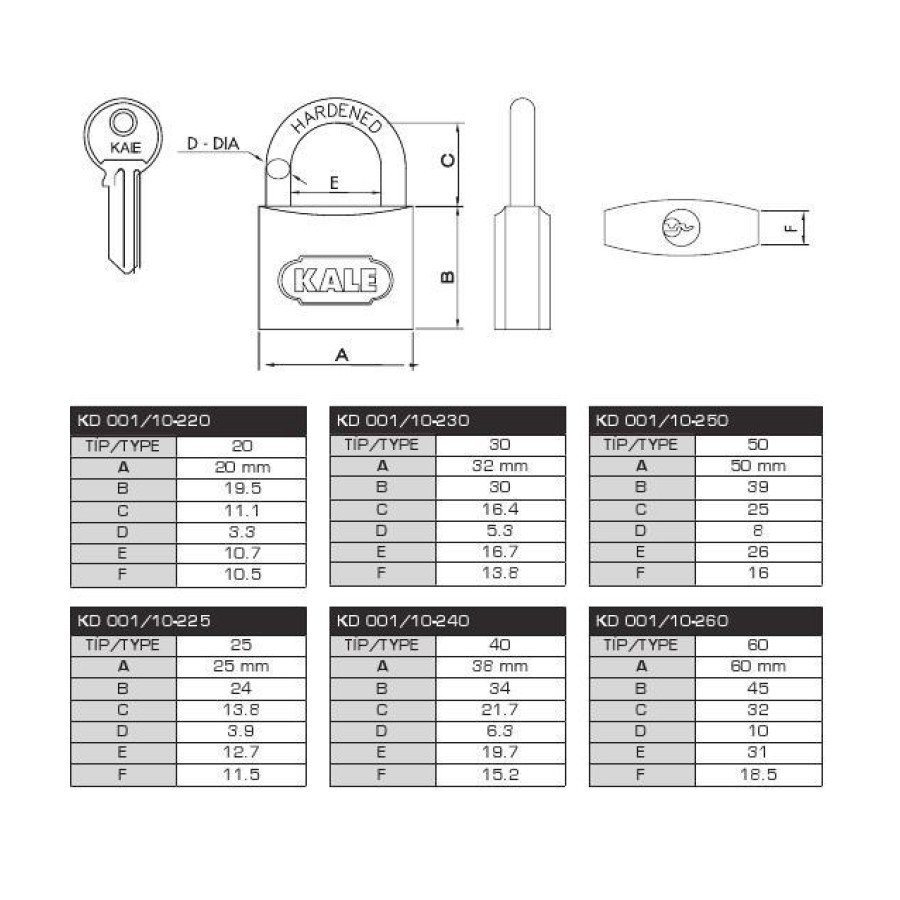 Kale 50 mm Yellow Brass Padlock KD-001/10-250