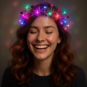 Heart Tassel Night Glow 3-Mode LED Light Crown Fuchsia Color