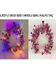 Heart Tassel Night Glow 3-Mode LED Light Crown Fuchsia Color