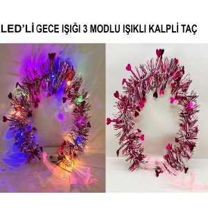 Heart Tassel Night Glow 3-Mode LED Light Crown Fuchsia Color