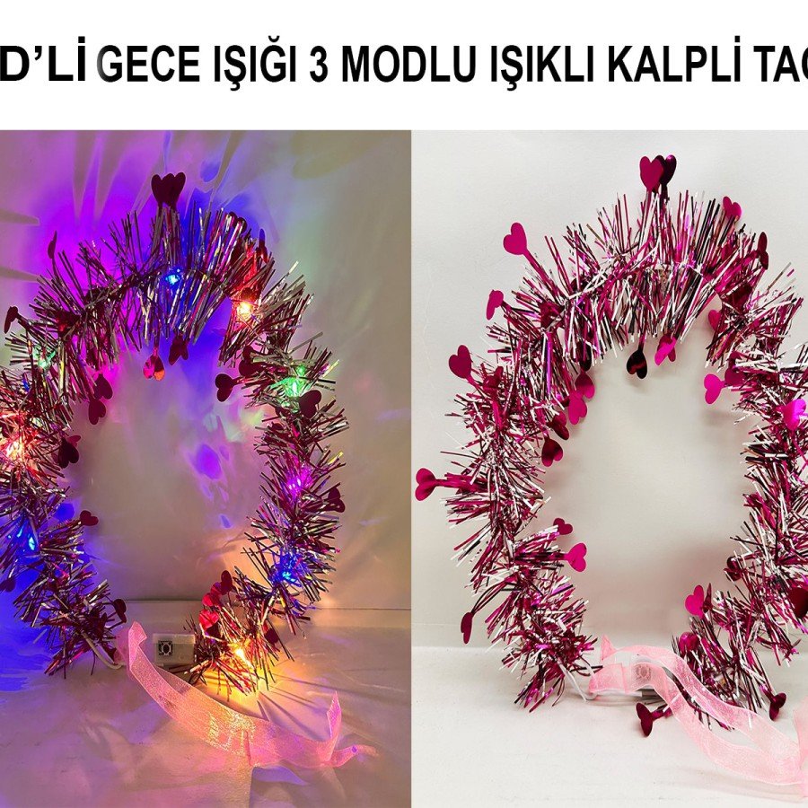 Heart Tassel Night Glow 3-Mode LED Light Crown Fuchsia Color