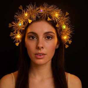 Heart Tassel Night Glow 3-Mode LED Light Crown Gold Color