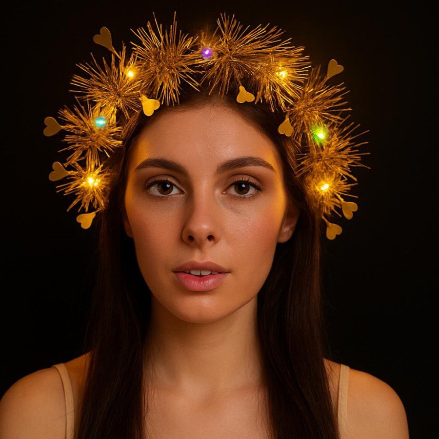Heart Tassel Night Glow 3-Mode LED Light Crown Gold Color