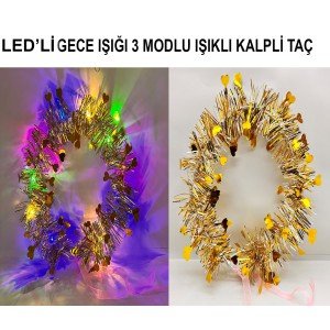 Heart Tassel Night Glow 3-Mode LED Light Crown Gold Color Heart Tassel Night Glow 3-Mode LED Light Crown Gold Color