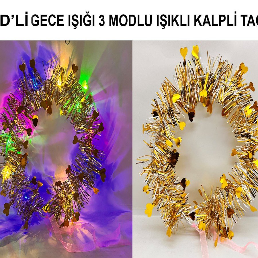 Heart Tassel Night Glow 3-Mode LED Light Crown Gold Color