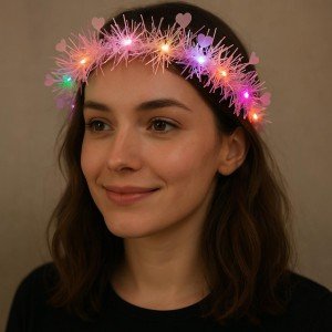 Heart Tassel Night Glow 3 Mode LED Light Crown Pink Color