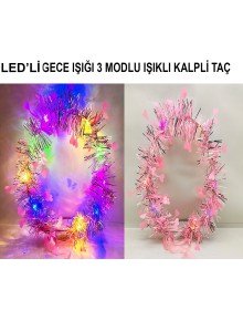 Heart Tassel Night Glow 3 Mode LED Light Crown Pink Color
