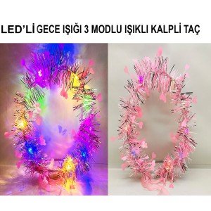 Heart Tassel Night Glow 3 Mode LED Light Crown Pink Color Heart Tassel Night Glow 3 Mode LED Light Crown Pink Color