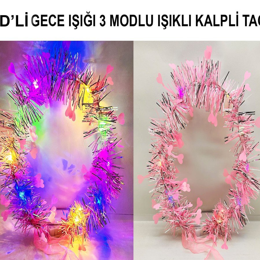 Heart Tassel Night Glow 3 Mode LED Light Crown Pink Color