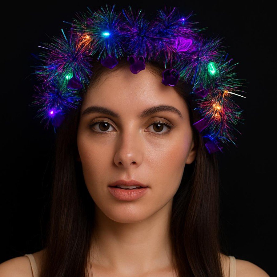 Heart Tassel Night Glow 3 Mode LED Light Crown Purple Color