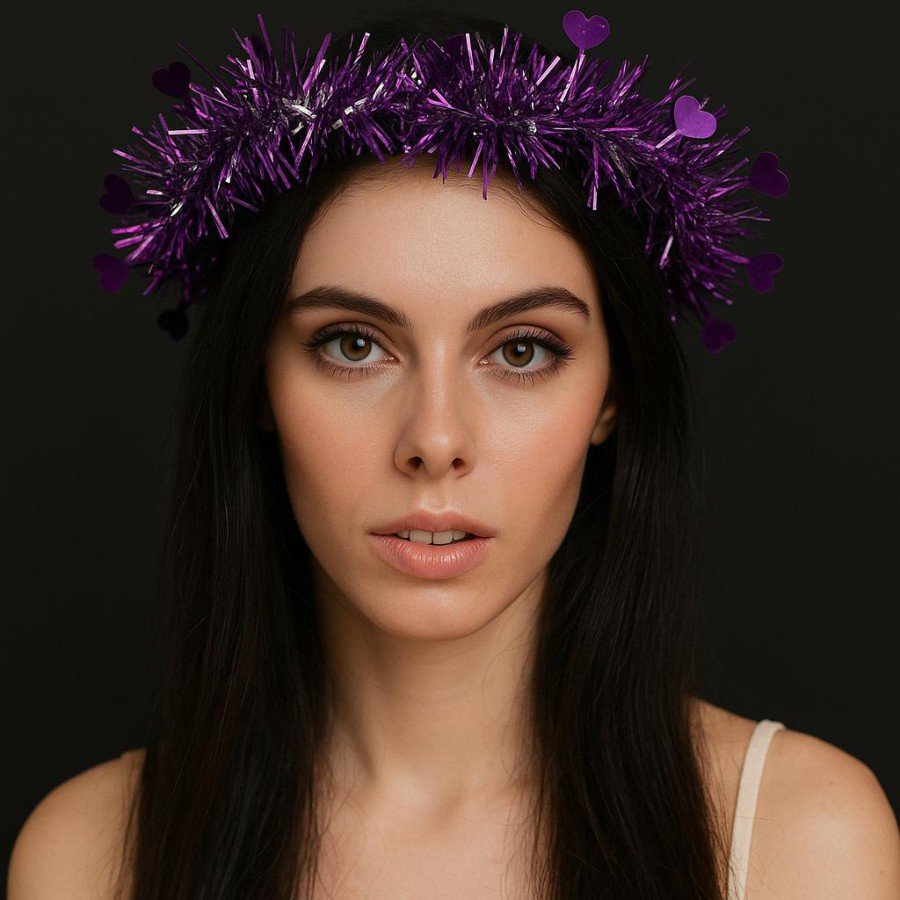 Heart Tassel Night Glow 3 Mode LED Light Crown Purple Color