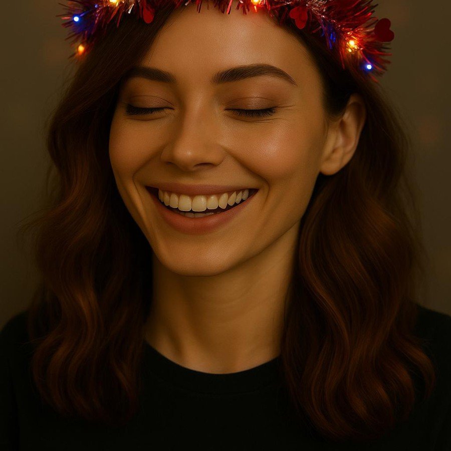 Heart Tassel Night Glow 3 Mode LED Light Crown Red Color