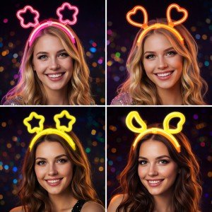 Glow in the Dark Crown Set 12 Pieces – Star Heart Moon Flower (3 Pieces Each Model) Glow in the Dark Crown Set 12 Pieces – Star Heart Moon Flower (3 Pieces Each Model)