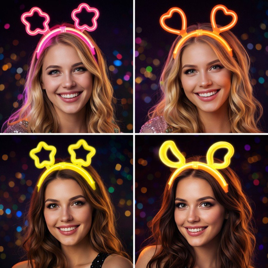 Glow in the Dark Crown Set 12 Pieces – Star Heart Moon Flower (3 Pieces Each Model) Glow in the Dark Crown Set 12 Pieces – Star Heart Moon Flower (3 Pieces Each Model)